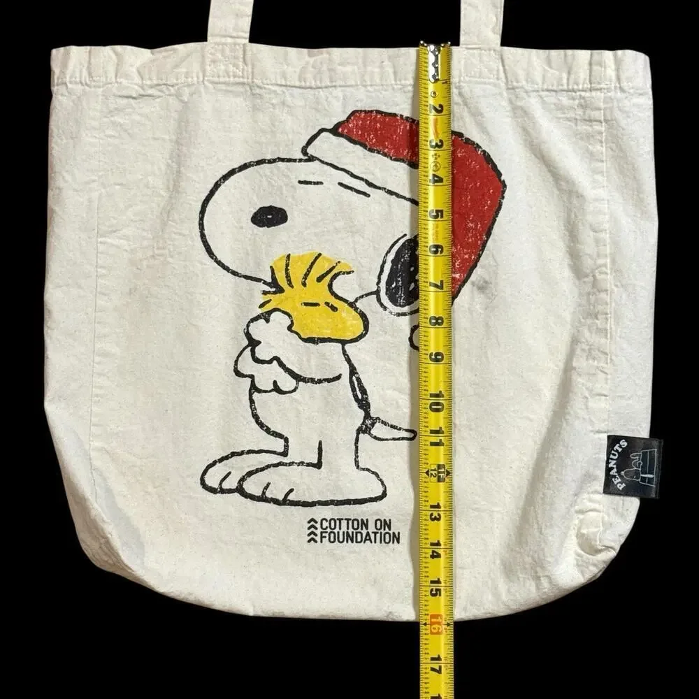 Cotton On Christmas Peanuts Snoopy Woodstock Canvas Tote Reusable Shopping Bag